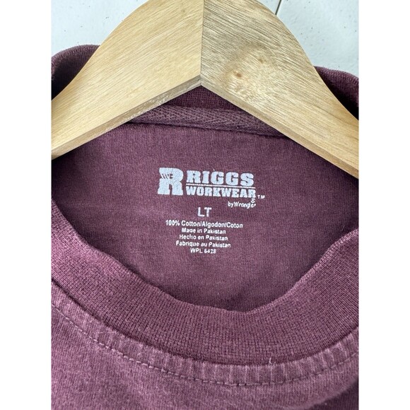 Wrangler Riggs Workwear Crew Neck Maroon Long Sleeve Work Shirt Mens Size LT - Picture 7 of 11